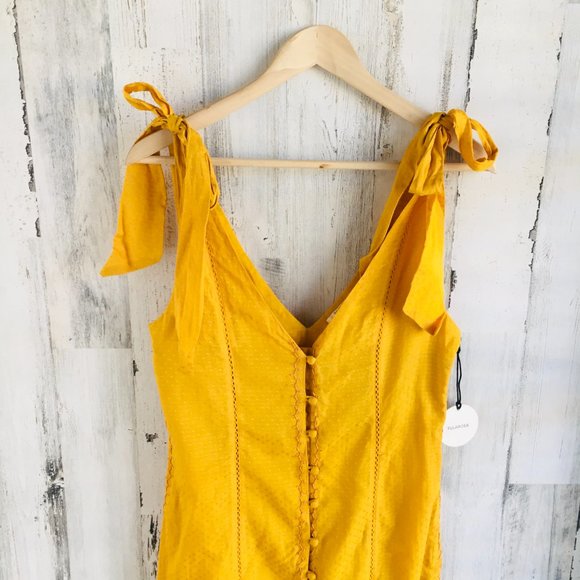 Tularosa Birdie Midi Dress Ginger Bow Straps Side Slits Mustard - Picture 3 of 14